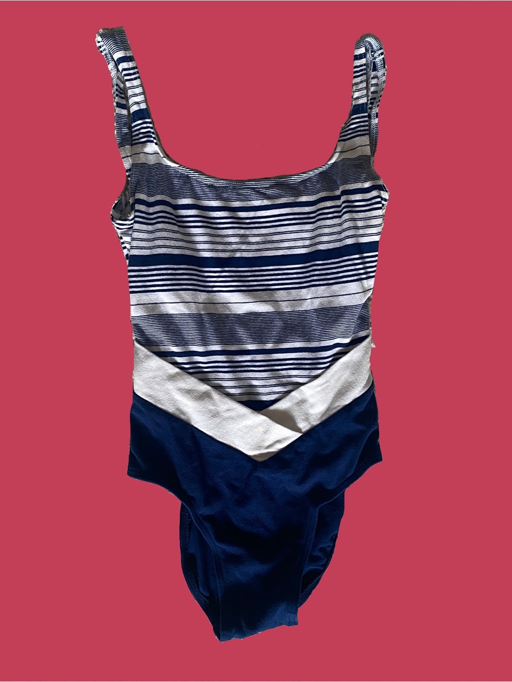 Vintage Jantzen Blue and White Striped One Piece Swimsuit